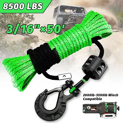 3/16  X 50' Green Synthetic Winch Line Cable Rope 8500 LBS With Sheath (ATV UTV) • $37.04