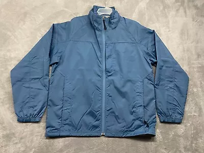 LL Bean Jacket Men's Medium Blue Full Zip Hooded Packable Stowaway Rain Coat • $22.49