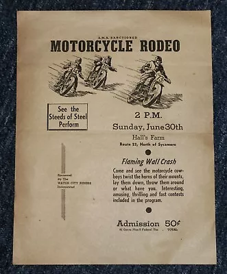 Vintage Motorcycle Rodeo Flyer AMA Sanctioned Sponsored By The Watch City Riders • $10