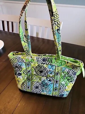 Vera Bradley Tote Handbag Green/white/black Zip Top Quilted Lightweight • $14