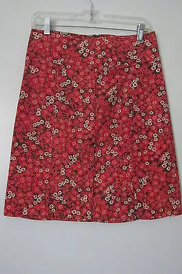 Split  Red Floral Cotton Stretch Knee Length A-Line Skirt SIZE:1 • $9.80