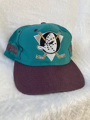 Vintage Anaheim Mighty Ducks 2 Tone Side Spellout Logo Snapback Hat Cap 90s • $35