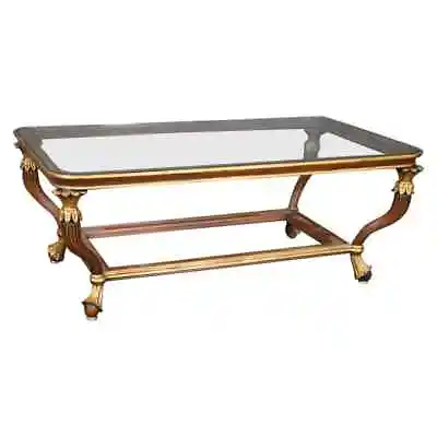 Fine Quality Gilded French Empire Style Rectangular Glass Top Coffee Table • $1436