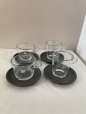 4 Nespresso Espresso Coffee And Cappuccino  Cups And Saucers -Grey/black 150ml • £30