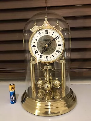 Vintage Anniversary  Glass Dome Rotating Pendulum Brass Mantel German Clock • £220