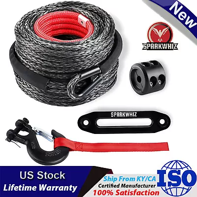 3/8 X100ft 26500LBS Synthetic Winch Rope Winch Line Cable W/Winch Hook For Truck • $98.99