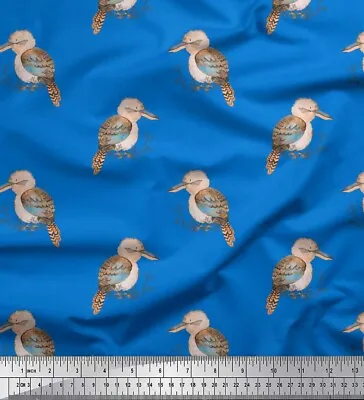 Soimoi Blue Cotton Poplin Fabric Watercolor Crowned Woodpecker Bird-G5m • $9