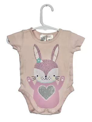 TINY LITTLE WONDERS Baby Pink Bunny Rabbit Cotton One Piece Romper Size 000 • $12.50