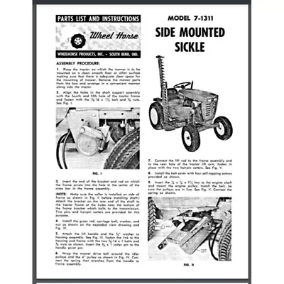 Wheel Horse Lawn Garden Tractor Side Mount Sickle Mower Owner & Parts MODEL 7-13 • $9.95