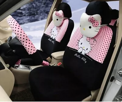 18 Piece Baby Pink And Black Polka Dot Hello Kitty Car Seat Cover Set • $219.99