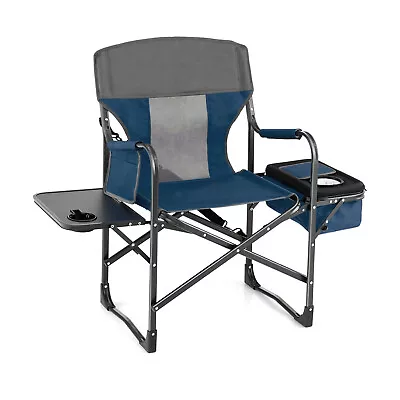 Portable Beach Chair Camping Folding Chair Directors Chair W/Side Table Blue • £64.95