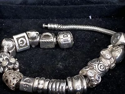 Pandora Sterling Silver Bracelet With 16 Charms • $40.82