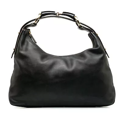 Authenticated Gucci Horsebit Hobo Black Calf Leather Bag • $476.45