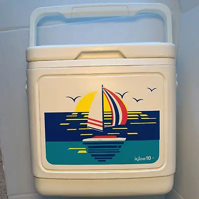 Rare 90s Vintage Igloo 10 Sailboat Sunset Cooler Ice Chest Y2K Beach Lake Gift • $34.99