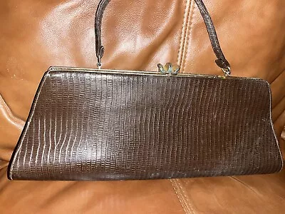 Vintage MCM Brown Lizard Skin Reptile Purse Clutch Handbag 1950's Handles Pocket • $26