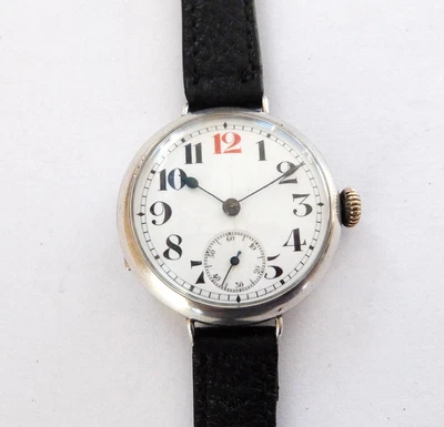 £24 • Buy 1914 Solid Silver Cased 15 Jewels Officers Trench Type Wrist Watch Working