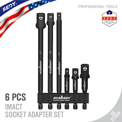 6 Pc 6  & 3  Impact Grade Socket Adapter Set 1/4  3/8  1/2  Drive 1/4  Hex Shank • $9.80