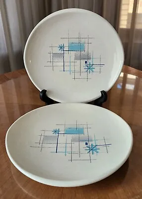 2 Vintage MCM Atomic FRANCISCAN OASIS 8  SALAD PLATES Blue Gray Starburst • $49.99