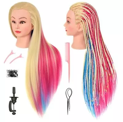  35 Inch Multicolor Hair Mannequin Head With Table Clamp Straight Multicolor • $40.16