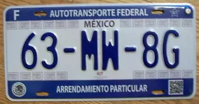 Mexico Federal Autotransporte Arrendamiento Particular License Plate - 63-mw-8g • $15.99