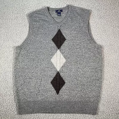 Dockers Mens Sweater Vest Size Large Black Gray Argyle 100% Acrylic V Neck • $12.45