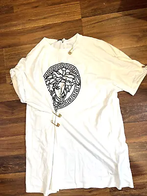 Versace White MEDUSA Safety Pin T Shirt Dress 44 ~ • $650