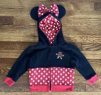 Official Disney Parks Minnie Mouse Ears Polka Dot Full Zip Hoodie Girls Size 2T • $20