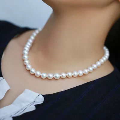 GENUINE NATURAL AAAA 9-8MM WHITE SOUTH SEA ROUND PEARL NECKLACE 18  14k Gold • $99