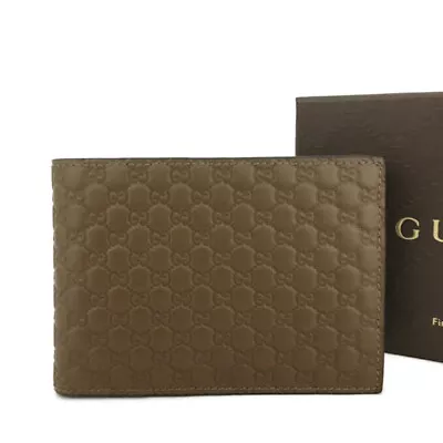 GUCCI Micro Ssima GG Logo Brown Leather Bifold Wallet/4X0930 • $89