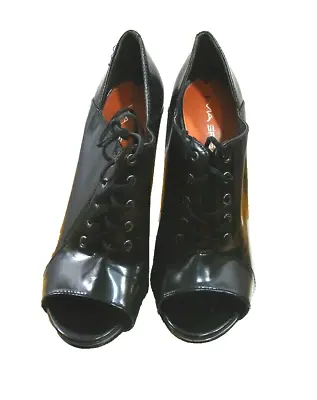 Via Spiga Womens Size 8.5 M Stiletto Heels Black Patent Leather Lace Up • $14.95