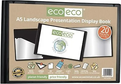 Eco-eco A5 50% Recycled 20 Pocket Black Landscape Presentation Display Book 094 • £3.65