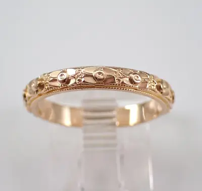 Vintage 925 Silver Special Unique Etched Flower Stacking Anniversary Band Ring • $106.59