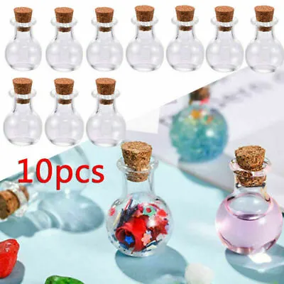 10xSmall Glass Vials With Cork Top Tiny Bottles Little Empty Jars Mini Bottles • $4.24