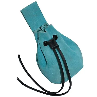 Medieval Leather Belt Pouch Drawstring Coin Jewelry Mini Suede Bag Light Blue • $10.99