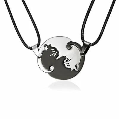 Ying & Yang Cat Necklace Pendant Chain Set Tai Chi Silver Necklace Jewelry Gift • £5.17