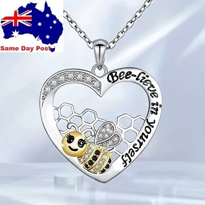 Heart Shape Bee Lieve In Yourself Pendant Necklace For Women Bee Kids Girls • $8.95