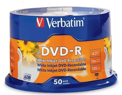 Verbatim DVD-R 50PK 16X 4.7 GB FULL White Inkjet Printable Verbatim Brand New • $37.99