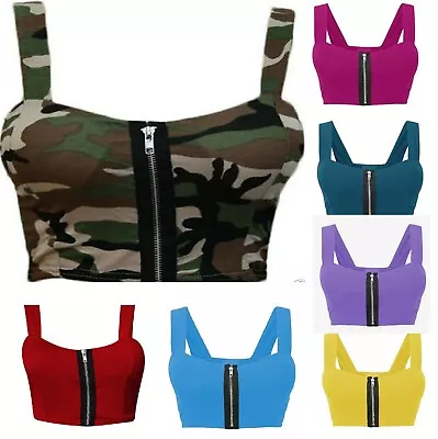 Ladies Womens Front Zip Padded Bralet Boobtube Strap Stretch Bra Crop Top • £9.95