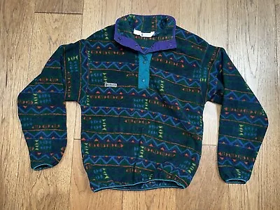 Vintage 90’s Columbia Pullover Fleece Snap T Mens M Aztec Green USA • $79.99