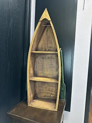 Wooden Row Boat Shelf W/ Oars - 3-Tier Wall Shelf -Large Nautical Décor -Vintage • $84.89