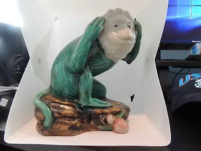 Vintage Majolica Hear No Evil Monkey Figurine • $45