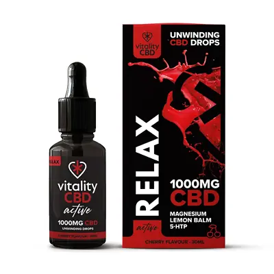 CBD Vitality Active Relax CBD Oil 500 / 1000 / 2000mg Cherry Flavour Drops 30ml • £19.99