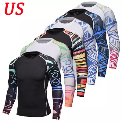 US Men Compression Shirt Base-Layer Sport Tops Long-Sleeve Gym Quick Dry T-Shirt • $14.13