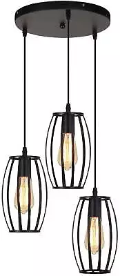 Fixtures - 3 Lights Foyer Light Fixtures With Black Metal Cage Lampshade • $37.47