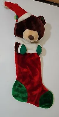 Teddy Bear Plush Christmas Stocking VTG 80's Felt Tongue 24  Flocked Nose 3D • $22.49