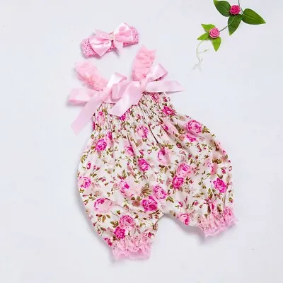 Newborn Infant Baby Girl Floral Romper Bodysuit Jumpsuit Headband Outfit Clothes • £4.88