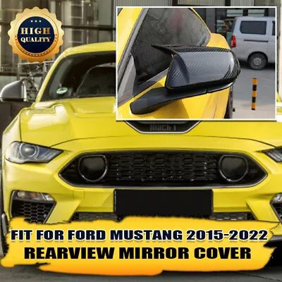 Carbon Fiber Rearview Side Mirror Cover Cap Horn Style For Ford Mustang 2015~21 • $30.98