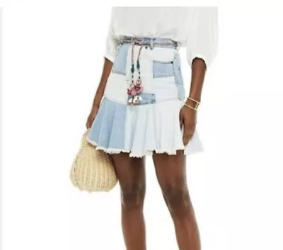 Zimmermann Size 1 (fits 8-10) Edie Patchwork Denim Skirt Light Blue • $136.50