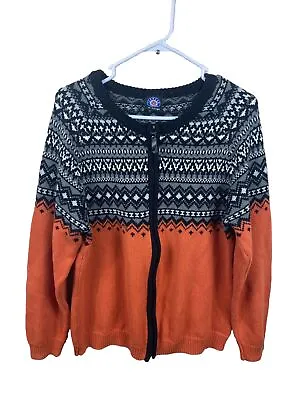 Icewear Iceland Sweater Womens Size XL Nordic Fair Isle Orange Gray Zip Up EUC • $79.99