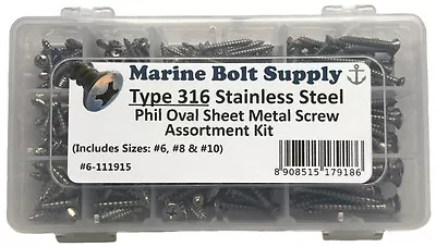 Type 316 Stainless Steel Phillips Oval Sheet Metal Screw Assortment Kit • $38.95